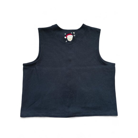 Vintage C J Banks Sweater Vest Womens Large Black Christmas Santa Tree 2000s - Picture 2 of 7